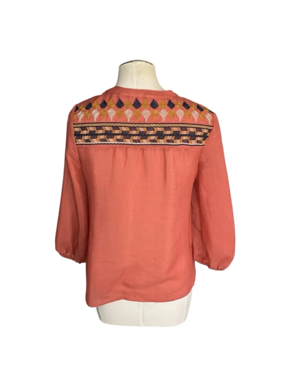 Figueroa & Flower Coral Embroidered Boho Peasant Blouse Petite S - Picture 3 of 7
